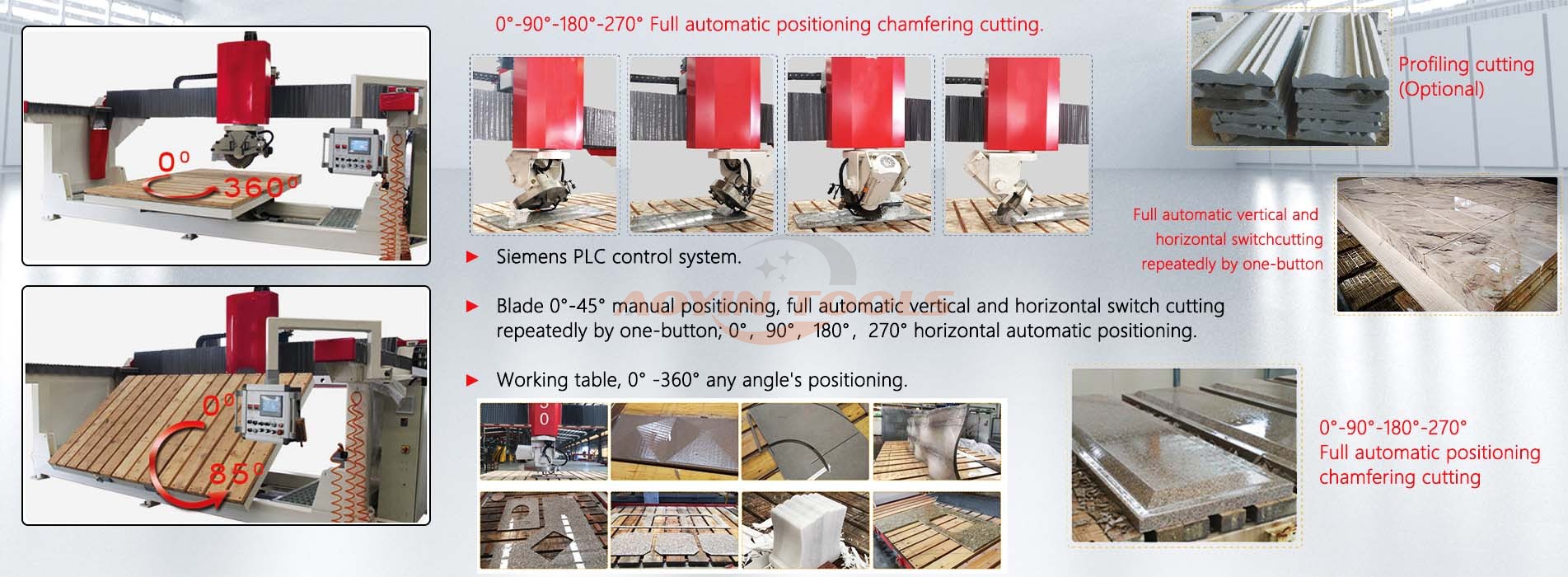 0°-90°-180°-270° Full automatic positioning chamfering cutting.